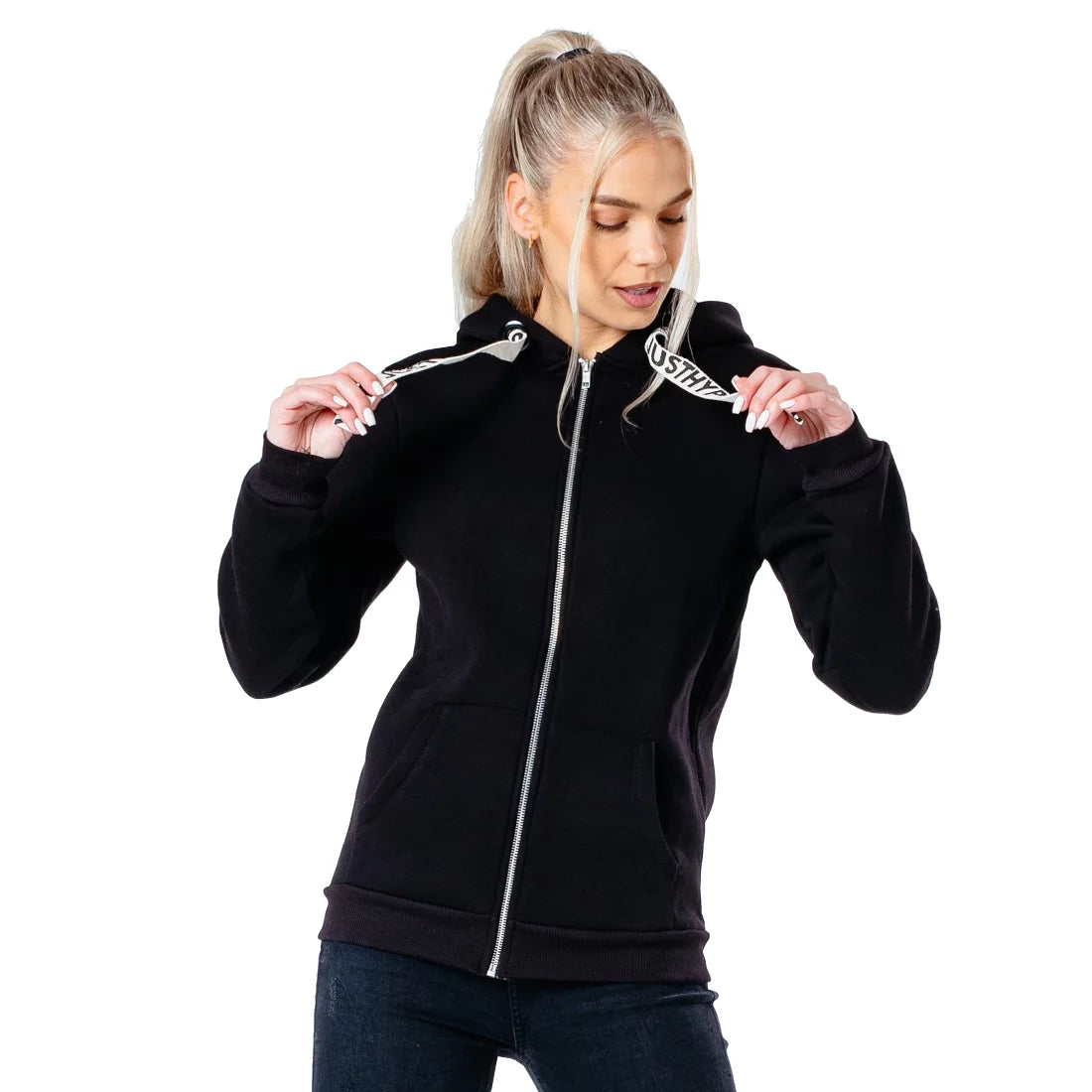 Justhype Drawstring Zip Hoodie HYPWOMHOOD001 - Czarne