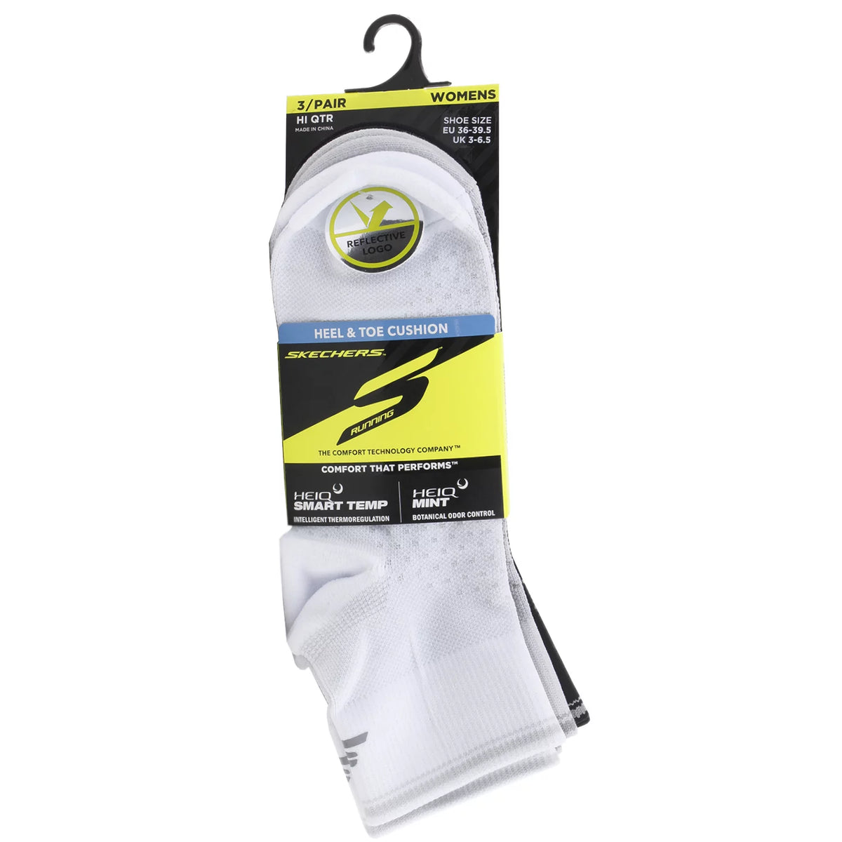 Skechers 3Pk Wmn Pf Qtr Reflective Sock S600458H-WGY - Białe